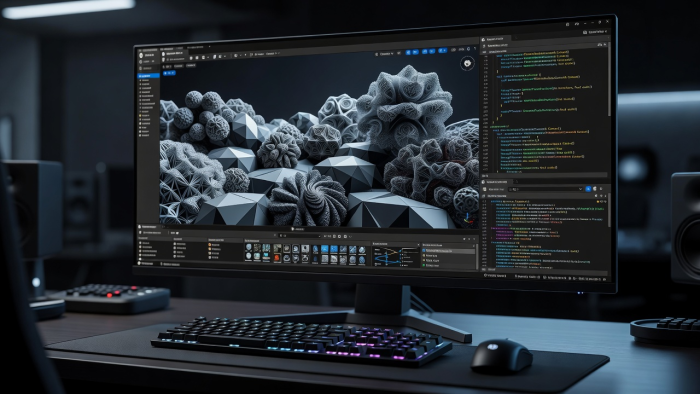 Unreal Engine 5.4 Nanite -geometriaa mallintava koodi ja näyttö